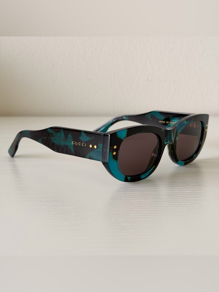 Gucci Teal And Black Patterned Cat-Eye Sunglasses Gg1215s 001, Authentic